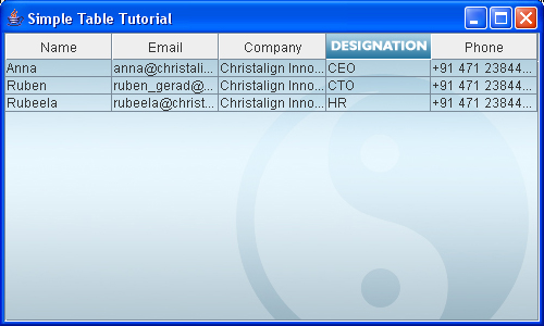 table with simple header